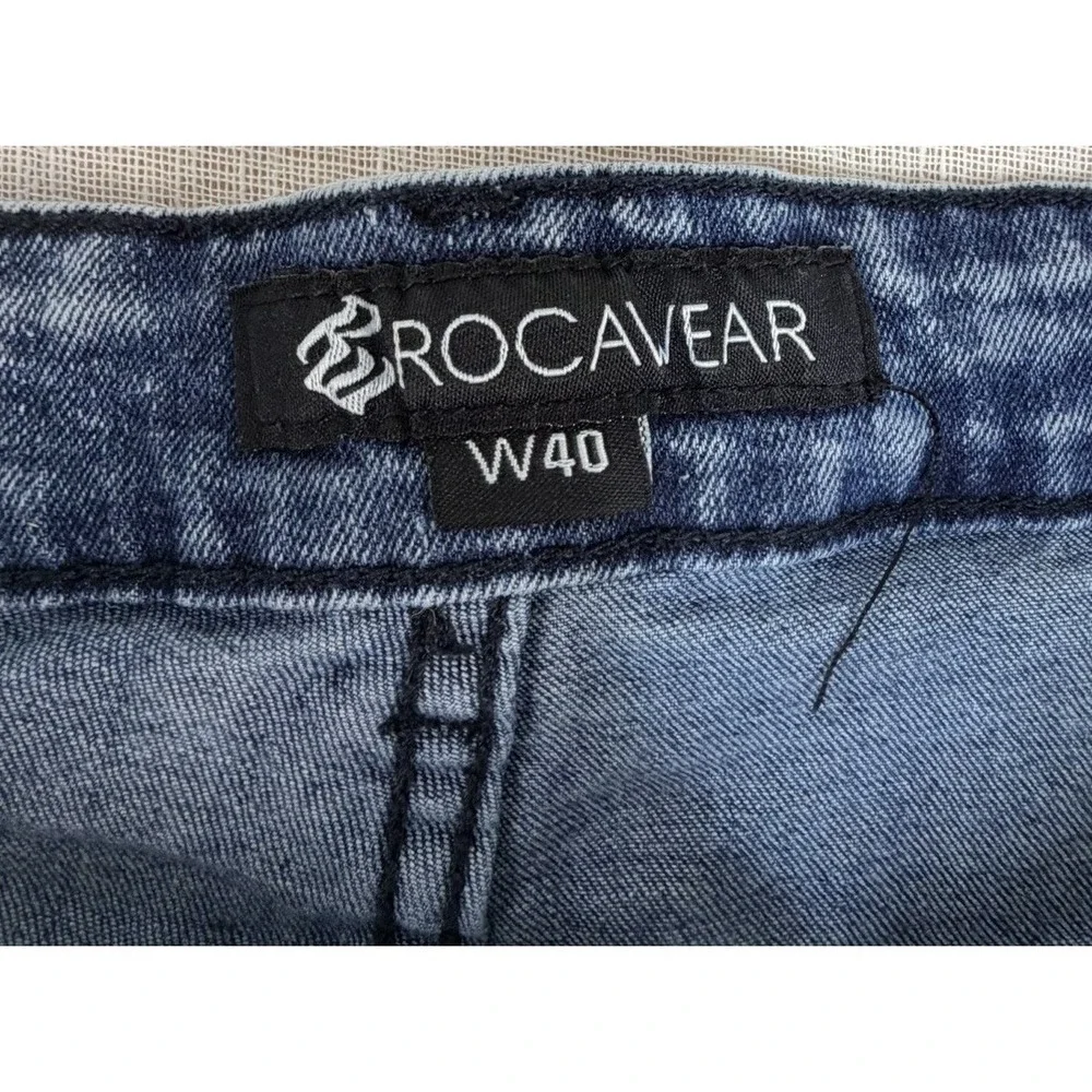 Rocawear Mens Biker Jeans 40x34 Fit 40x32 Acid Wash Moto Ribbed Denim Distressed